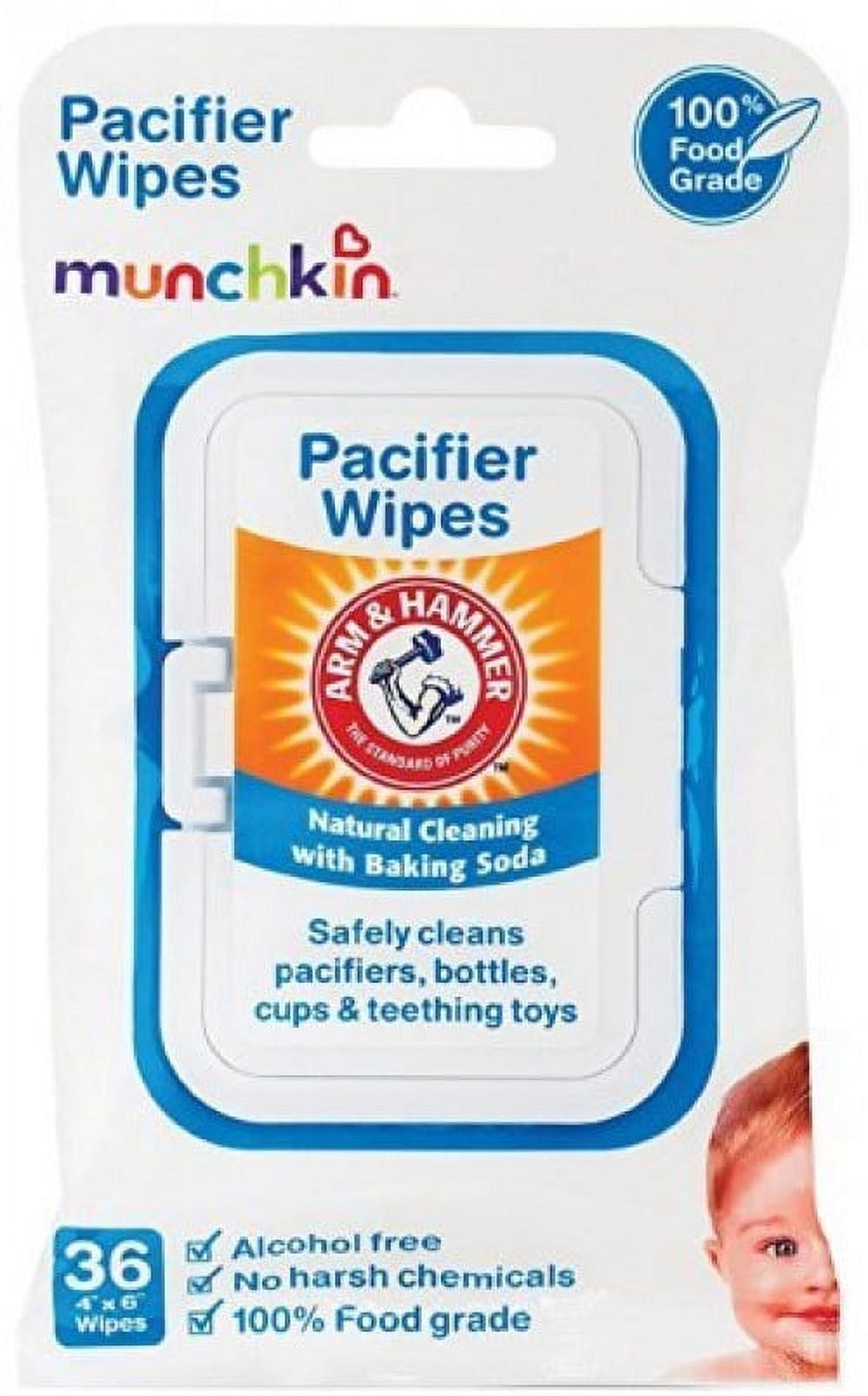  Munchkin® Arm & Hammer Pacifier Wipes - Safely Cleans Baby and  Toddler Essentials, 1 Pack, 36 Wipes : Baby