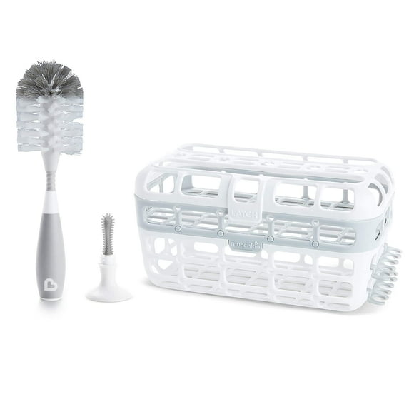 Munchkin® Baby Bottle & Small Parts Cleaning Set, Includes High Capacity Dishwasher Basket & Bristle™ Bottle Brush, Gray