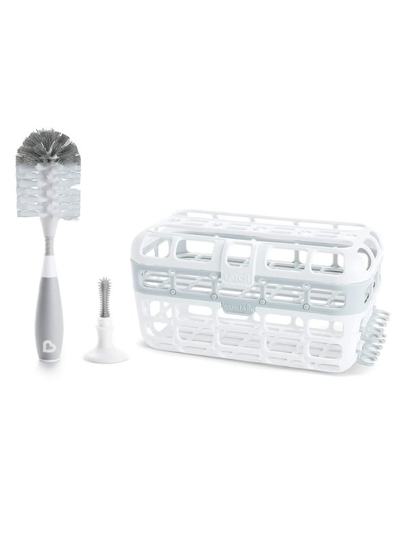 Munchkin® Baby Bottle & Small Parts Cleaning Set, Includes High Capacity Dishwasher Basket & Bristle™ Bottle Brush, Gray