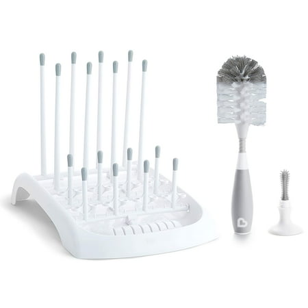 Munchkin® Baby Bottle and Sippy Cup Cleaning Set, Includes Fold™ Drying Rack and Bristle™ Bottle Brush, Gray