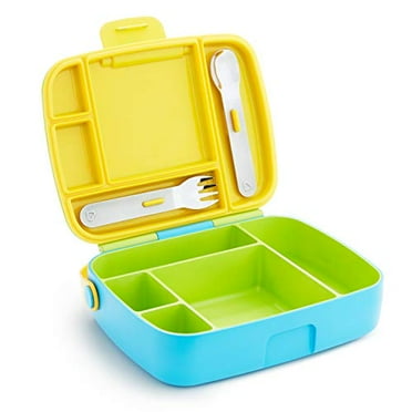 Munchkin® Bento Box Toddler Lunch Box, Includes Stainless Steel Utensil Set, BPA-Free, Green/Yellow/Blue