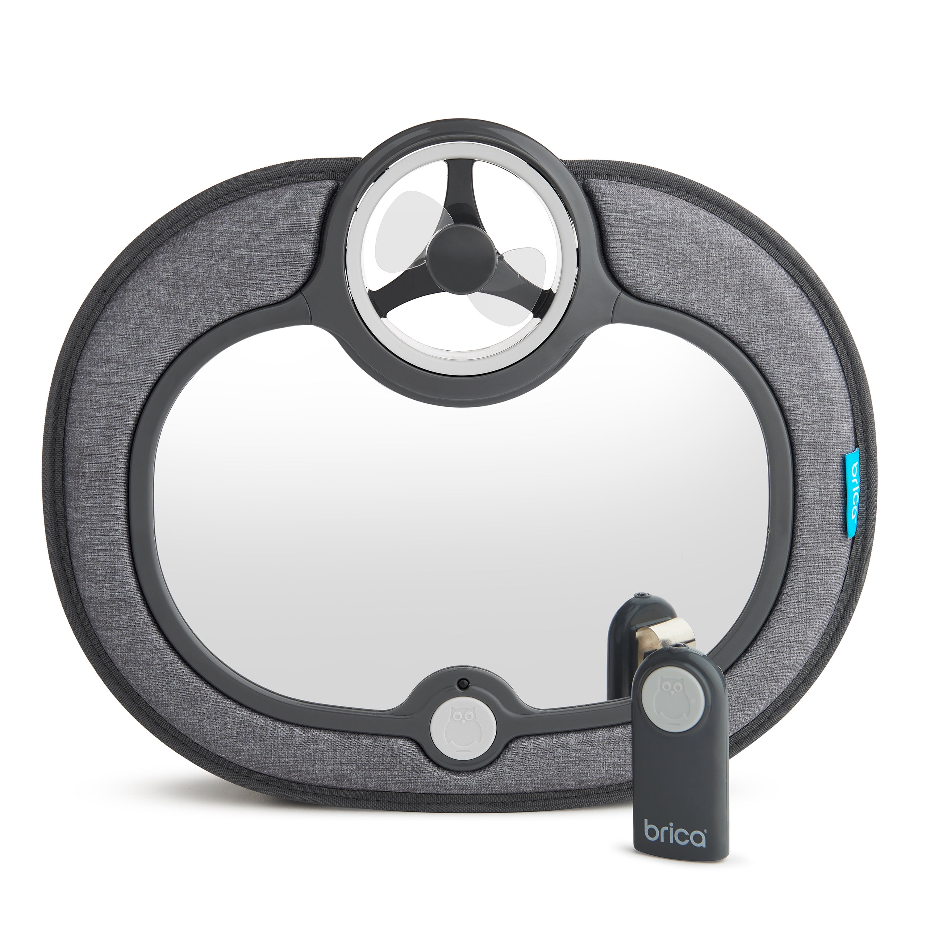 Munchkin Brica Breeze Baby In-Sight® Fan Car Mirror, Crash-Tested, Includes Remote Control and Auto Shut-Off Feature, Gray