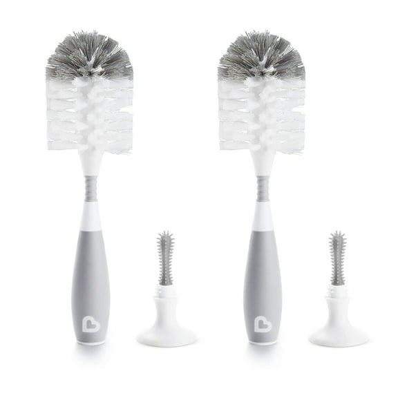 Munchkin® Bristle™ Baby Bottle Brush, Includes Suction Base, Gray, 2 Pack, Unisex