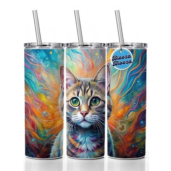 Munchkin Cat Abstract Art 20oz Insulated Water Bottle Skinny Tumbler Includes Straw