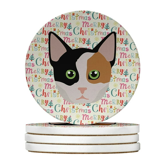 Munchkin Cat Christmas Large Sandstone Coasters Pack of 4 4 in x 4 in