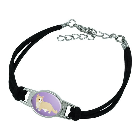 Munchkin Cat Novelty Suede Leather Metal Bracelet