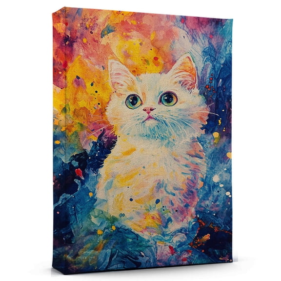 Munchkin Cat White Canvas Wall Art Animal Decor, Munchkin Cat White Canvas Prints Wild Animal Artwork for Living Room Bedroom Office 190HD746
