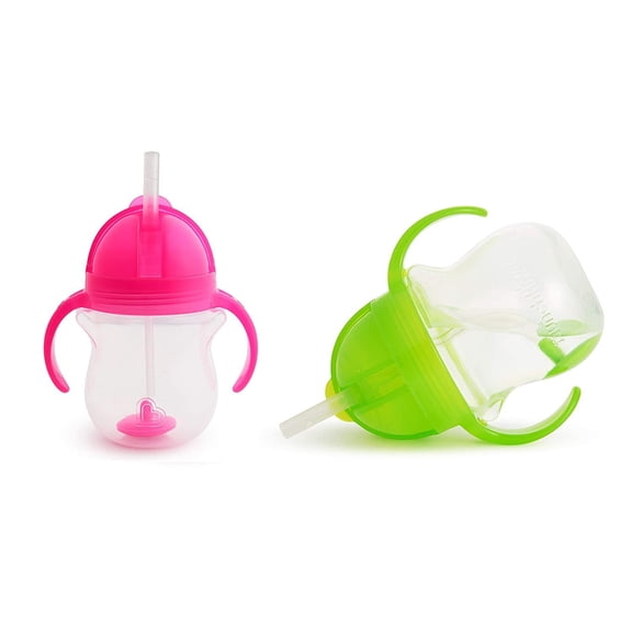Munchkin Click Lock 7 Ounce Weighted Flexi-Straw Cup, 2 Pack, Green/Pink