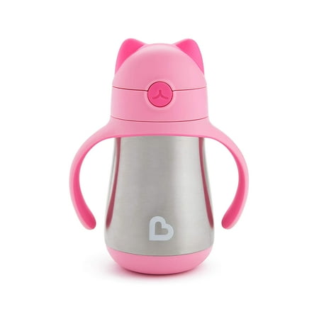 Munchkin® Cool Cat™ Stainless Steel Toddler Straw Sippy Cup, 8 oz, Pink, Unisex