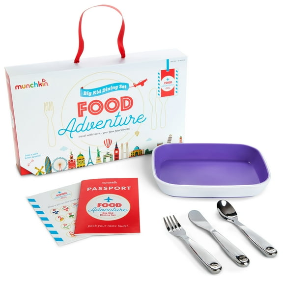 Munchkin® Food Adventure Splash™ Toddler Dining Set, Includes Plate and Stainless Steel Utensils, Purple