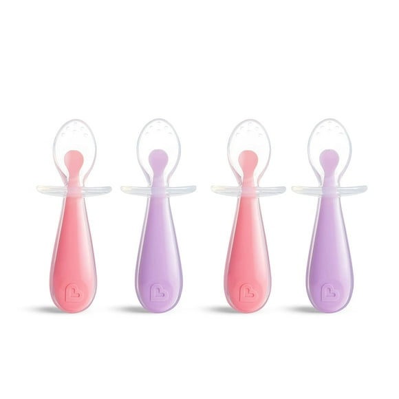Munchkin Gentle Scoop Silicone Training Infant Spoons, Pink/Purple, Unisex, 4 Pack