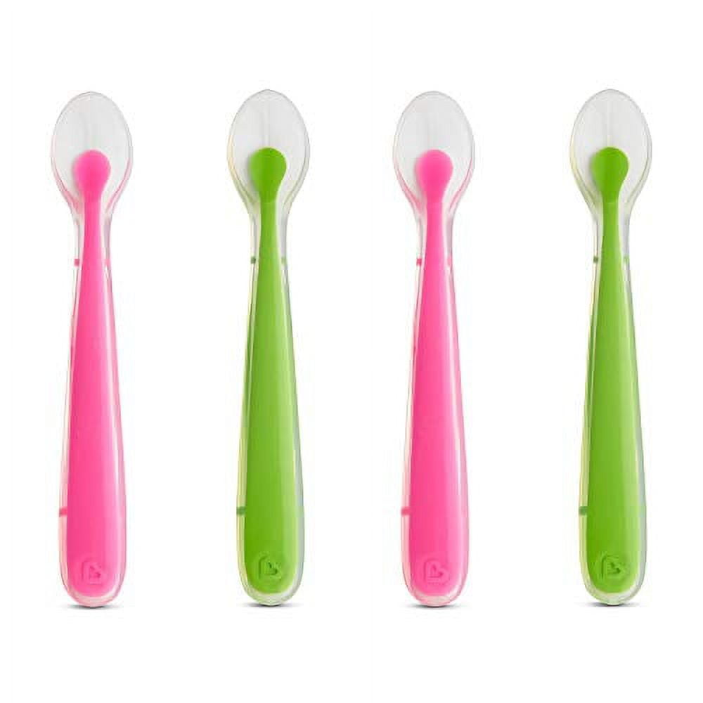 Munchkin Gentle Silicone Spoons, Pink/Green, 4 Pack
