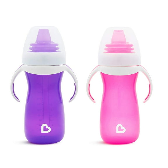 Munchkin Gentle Transition Sippy Cup with Trainer Handles, 10 oz, Purple/Pink, 2 Pack