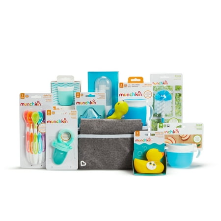 Munchkin® Hello Baby Gift Basket, Great for Baby Showers, Includes 12 Baby Products, Blue, Unisex