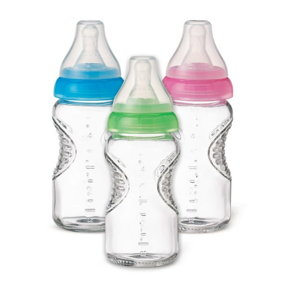 Munchkin Mighty Grip BPA-Free Glass Bottles 3-Pack, 4 oz,Colors Vary