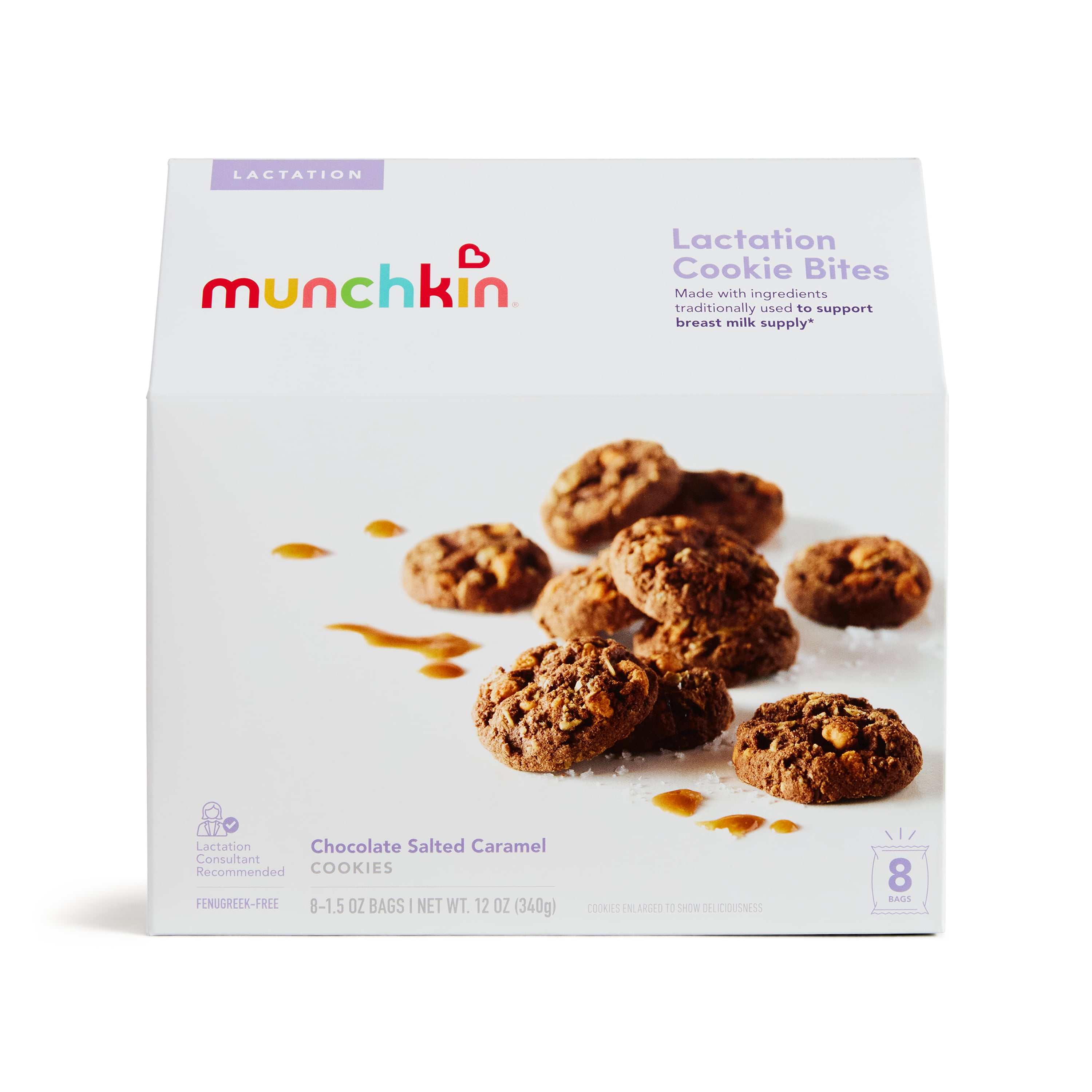 Munchkin Baked Lactation Cookie Bites, Chocolate Salted Caramel Flavor, 8 Count