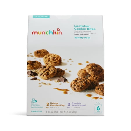 Munchkin Milkmakers Lactation Cookie Bites Sampler Pack, 6 Count, Baked Shelf-Stable Cookies