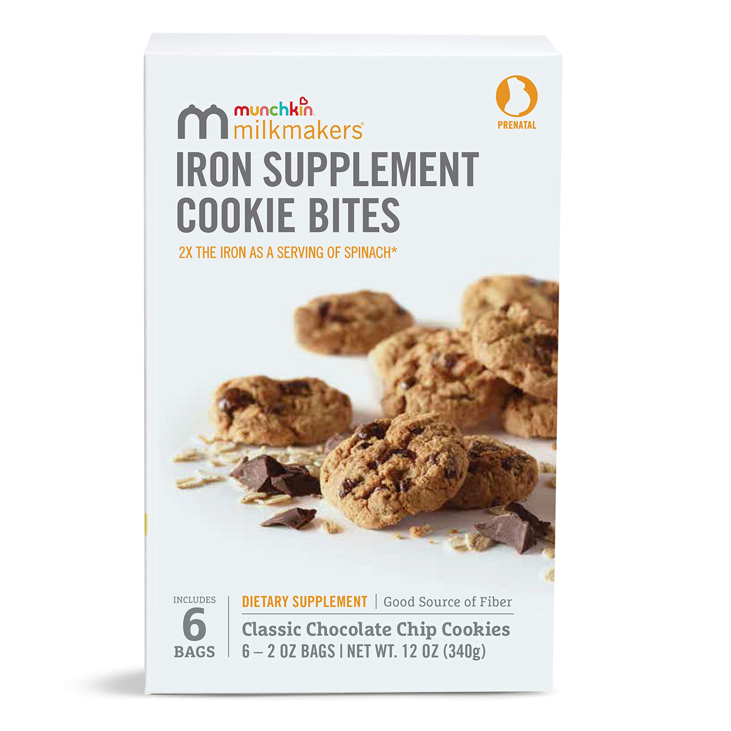 Munchkin Milkmakers Prenatal Iron Supplement Cookie Bites, Chocolate Chip, 6 Count