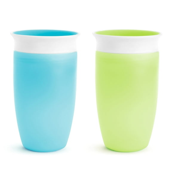 Munchkin Sippy Cups for Toddlers 1-3, Spill Proof Miracle 360 Cup, 10 Ounce, 2 Pack, Green/Blue