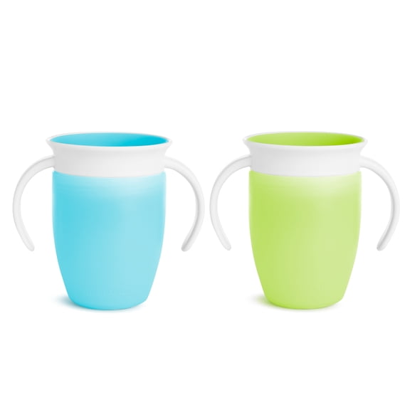 Munchkin® Miracle® 360° Trainer Sippy Cup with Handles, Spill Proof, 7 oz, Blue/Green, Unisex, 2 Pack