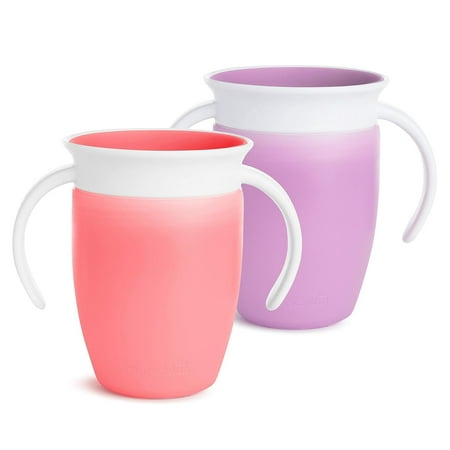 Munchkin Miracle 360 Trainer Spoutless Cup, 7oz, Pink/Purple, 2 Pack