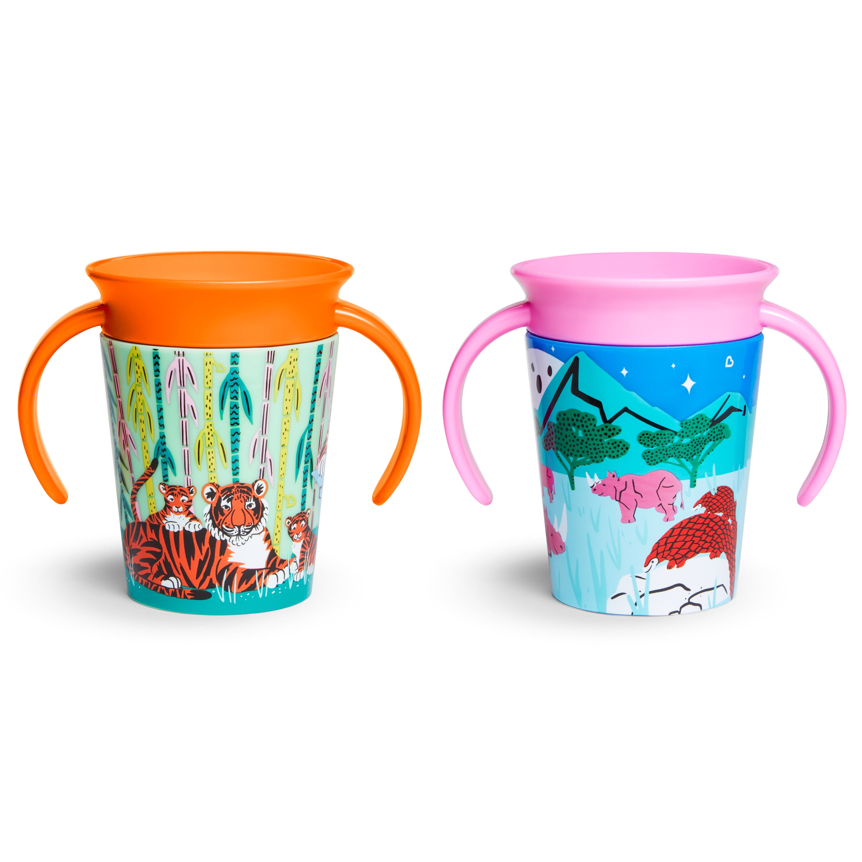 Munchkin Miracle 360 WildLove Trainer Cup, 6 oz, 2 Pack, Tiger/Rhino