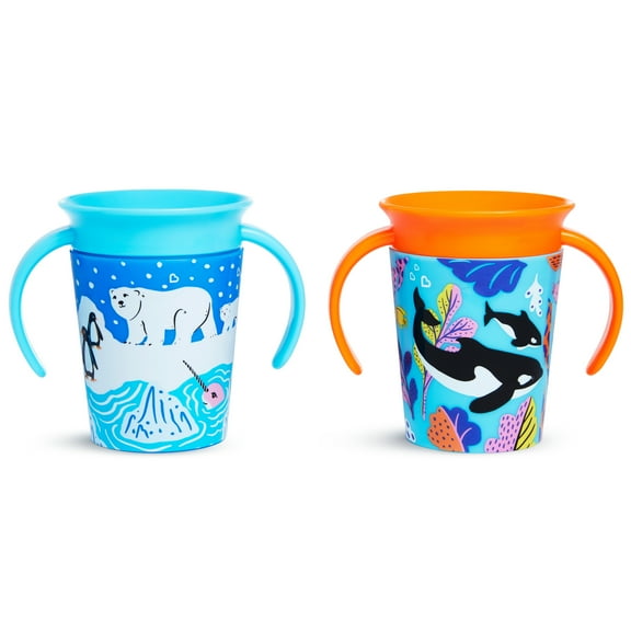 Munchkin® Miracle® 360° WildLove Trainer Sippy Cup, 6 oz, Polar Bear/Orca, Unisex, 2 Pack
