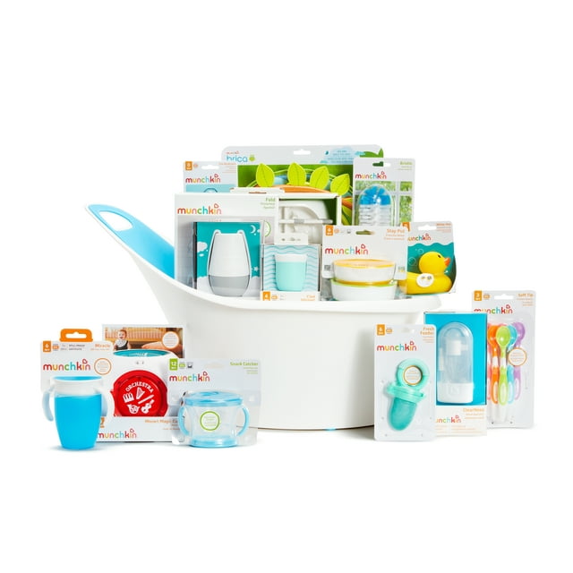 Munchkin® My Munchkin Gift Basket, Great for Baby Showers, Includes 15 Baby Products, Blue, Unisex