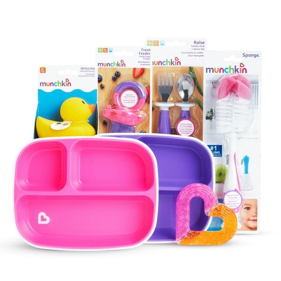 Munchkin® New Beginnings Gift Basket, Great for Baby Showers, Includes 7 Baby Products, Pink, Unisex