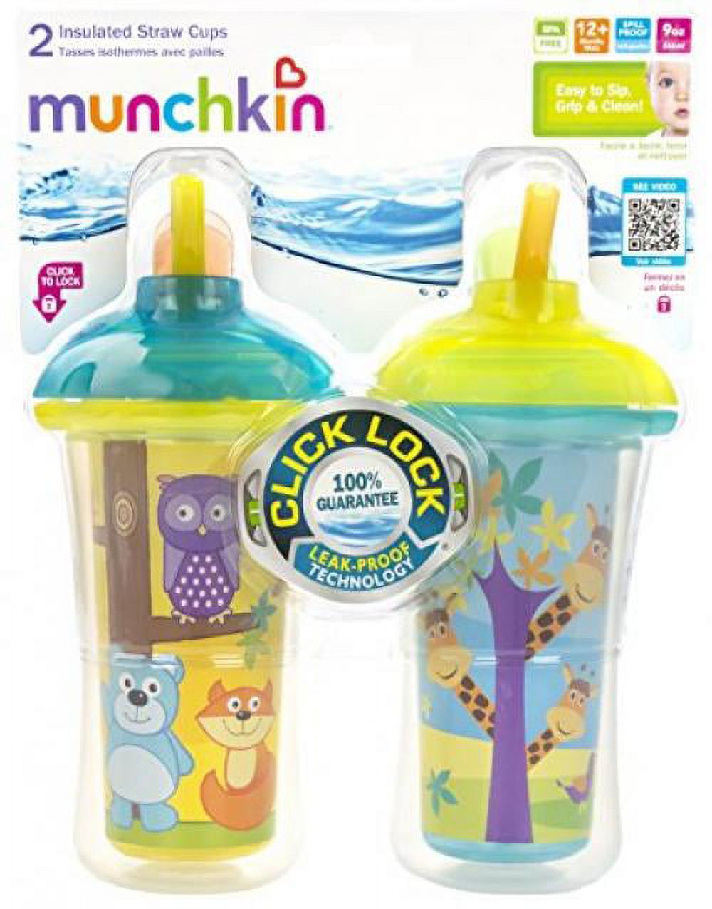 Munchkin Pack of 2 Insulated Straw Cups, Animals
