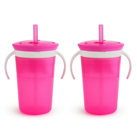Munchkin® SnackCatch & Sip™ 2-in-1 Snack Catcher and Spill-Proof Straw Cup, 9 oz, Pink, Unisex, 2 Pack
