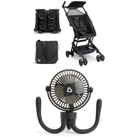 Munchkin Sparrow Ultra Compact Lightweight Travel Stroller for Babies & Toddlers and Munchkin Multi-Use Rechargeable Stroller Fan, Black