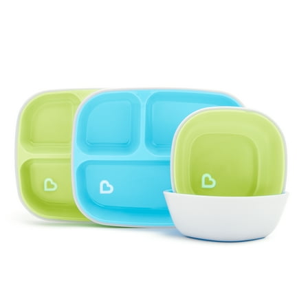 Munchkin® Splash™ Toddler Divided Plate and Bowl Dining Set, Blue/Green, Unisex, 4 Pieces