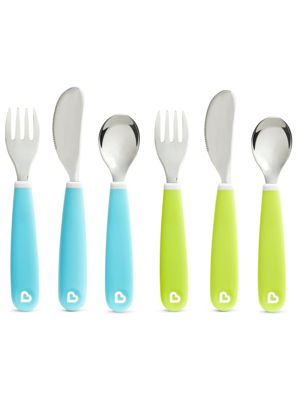 Munchkin® Splash™ Toddler Fork, Knife and Spoon Utensil Set, 6 Pack, Blue/Green, Unisex