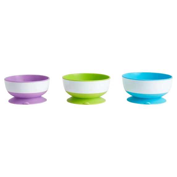 Munchkin Stay Put Suction Bowls for Babies and Toddlers, 3 Pack, Blue/Green/Purple