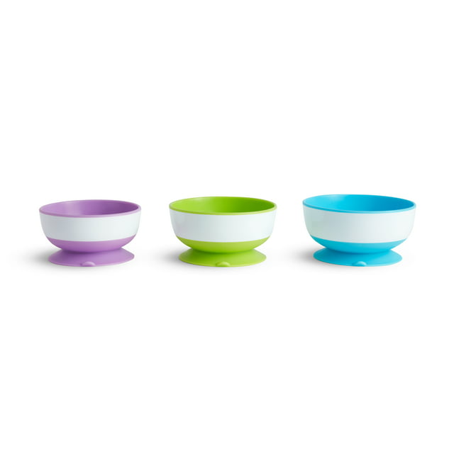 Munchkin® Stay Put Suction Round Bowls, Plastic, Multi-Color, 3 Pack
