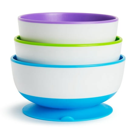 Munchkin® Stay Put Suction Round Bowls, Plastic, Multi-Color, 3 Pack
