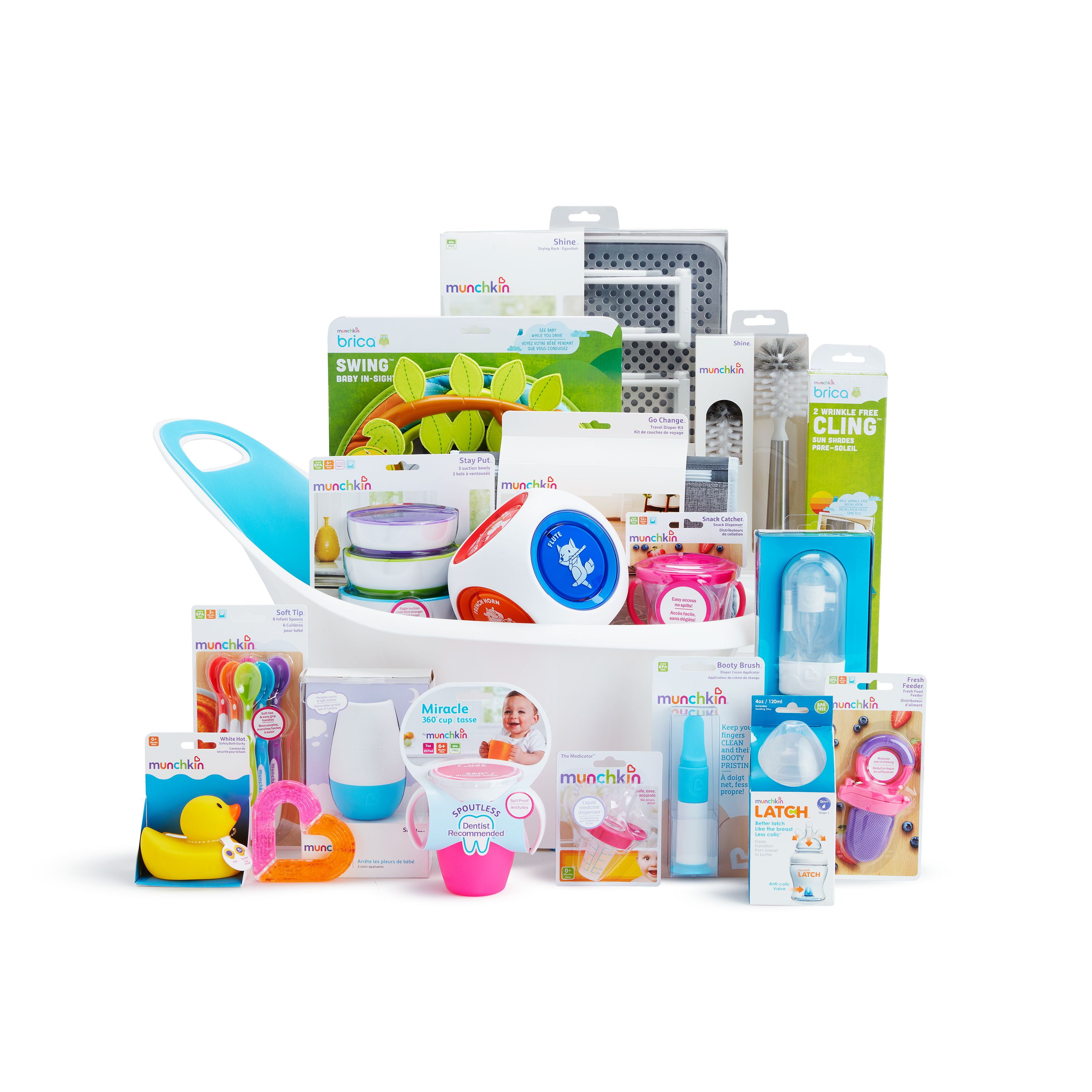 Munchkin Hello Baby Gift Basket, Great for Baby Showers, Includes 11 Baby  Products, Neutral 