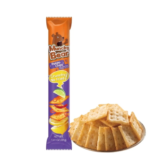 Munchy Bear Baked Savory Crackers–Spicy Lemon Flavor 9Packs Zesty&Tangy Crispy Crackers Halal-Certified Bold Snack