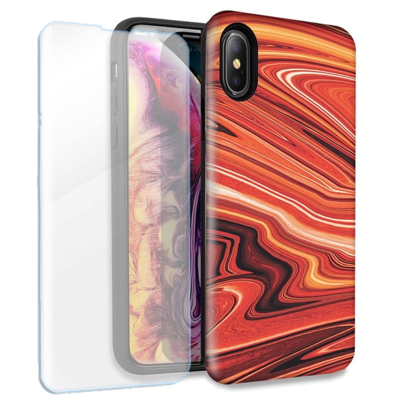 Mundaze Abstract Orange Paint Double Layer Case w/Glass Screen Protector For Apple iPhone XR