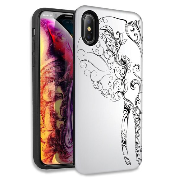 Mundaze Abstract White Elephant Double Layer Hybrid Case Cover For Apple iPhone X XS