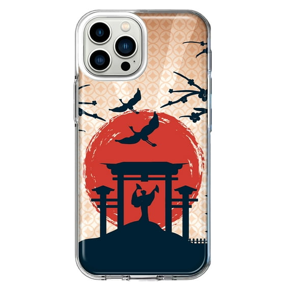 Mundaze - Case for Apple iPhone 15 Pro Max Slim Shockproof Hard Shell Soft TPU Heavy Duty Protective Phone Cover - Vintage Japanese Landscape Torii Gate