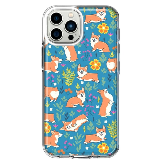 Mundaze - Case for Apple iPhone 11 Pro Max Slim Shockproof Hard Shell Soft TPU Heavy Duty Protective Phone Cover - Cute Corgis and Flowers