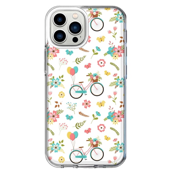 Mundaze - Case for Apple iPhone 11 Pro Max Slim Shockproof Hard Shell Soft TPU Heavy Duty Protective Phone Cover - Cute Spring Floral Bicycles