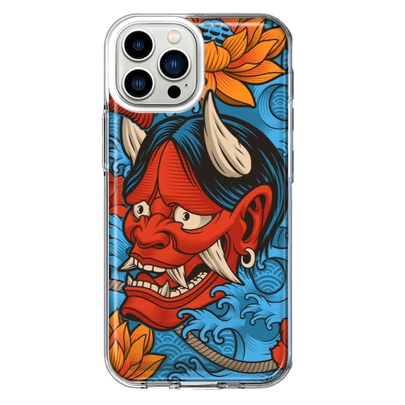 Mundaze - Case for Apple iPhone 11 Pro Slim Shockproof Hard Shell Soft TPU Heavy Duty Protective Phone Cover - Blue Japanese Oni Tattoo