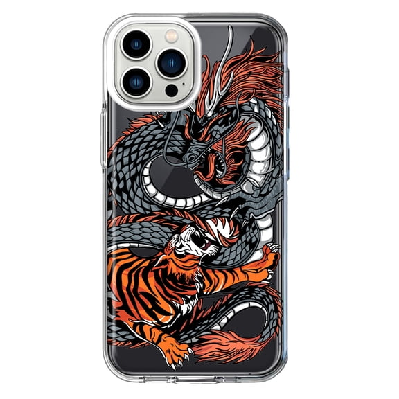 Mundaze - Case for Apple iPhone 11 Pro Slim Shockproof Hard Shell Soft TPU Heavy Duty Protective Phone Cover - Dragon and Tiger