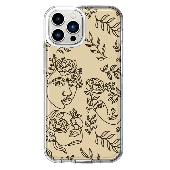 Mundaze - Case for Apple iPhone 13 Pro Max Slim Shockproof Hard Shell Soft TPU Heavy Duty Protective Phone Cover - Abstract Line Art Faces