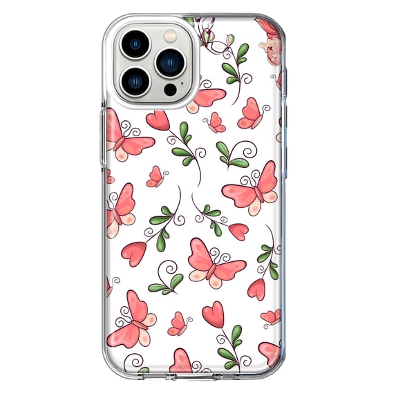 Mundaze - Case for Apple iPhone 13 Pro Max Slim Shockproof Hard Shell Soft TPU Heavy Duty Protective Phone Cover - Cute Pink Butterflies