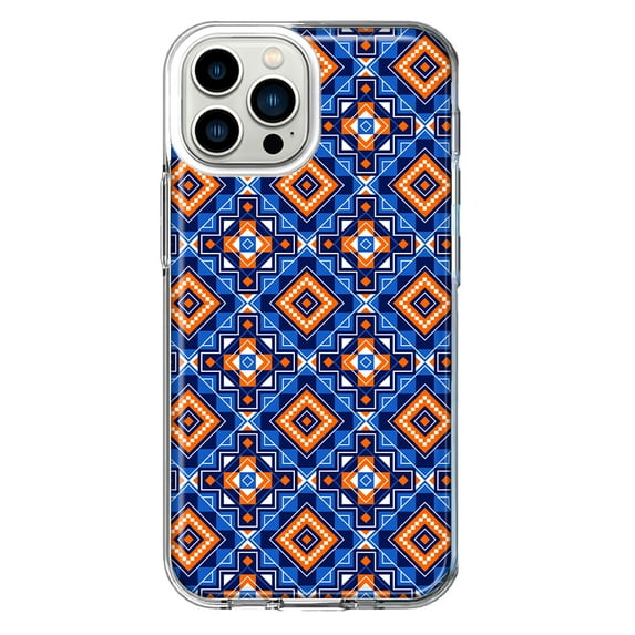 Mundaze - Case for Apple iPhone 13 Pro Slim Shockproof Hard Shell Soft TPU Heavy Duty Protective Phone Cover - Abstract Blue Orange Diamond Tribal