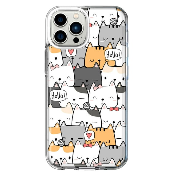 Mundaze - Case for Apple iPhone 14 Pro Slim Shockproof Hard Shell Soft TPU Heavy Duty Protective Phone Cover - Cat Friends Hello